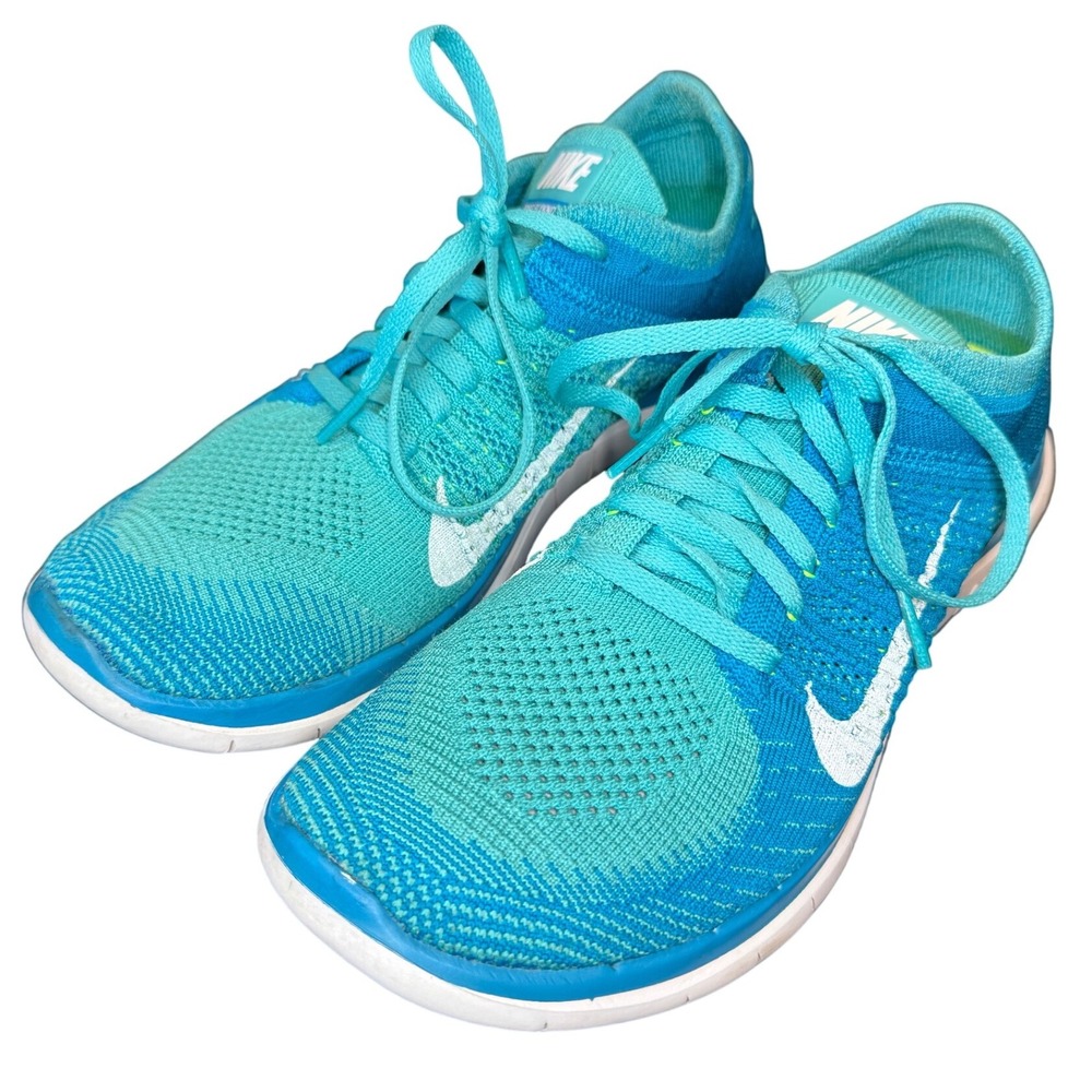 Nike Free Flyknit 4.0 Teal Blue Running Shoes 631050-314 Mens 9.5